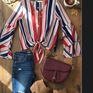 Peach Love California Multicolor Striped Blouse